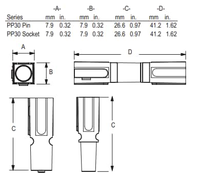 Mechanical Drawing - Anderson Power Products PP30 Powerpole® Connectors Mechanical Drawing - Anderson Power Products PP30 Powerpole® Connectors