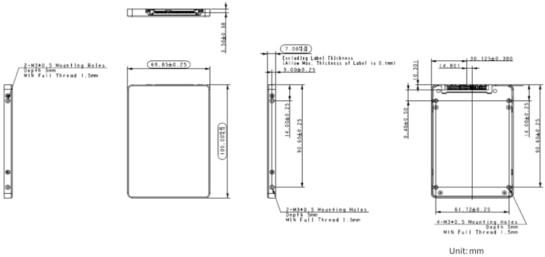 Mechanical Drawing - Apacer Technology Inc. PV140-25 3D NAND Solid State Drive (SSD) Mechanical Drawing - Apacer Technology Inc. PV140-25 3D NAND Solid State Drive (SSD)